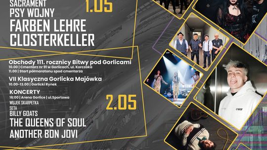 plakat zapowiadający wydarzenie - Dni Gorlic 2026. Trzy dni koncertów, święta i wielkie gwiazdy na początku maja