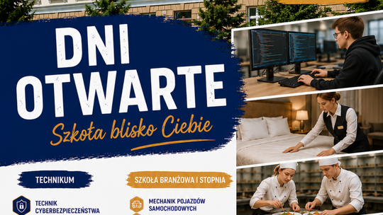 zdjęcie przedstawia plakat promujący wydarzenie - Dni Otwarte w Zespole Szkół Zawodowych im. św. Jadwigi Królowej w Bieczu