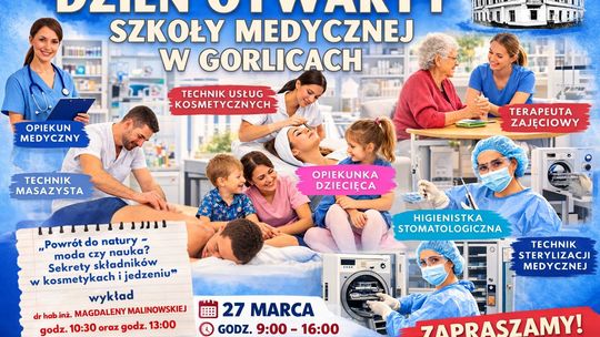 plakat zapowiadający wydarzenie - Dzień Otwarty Szkoły Medycznej w Gorlicach