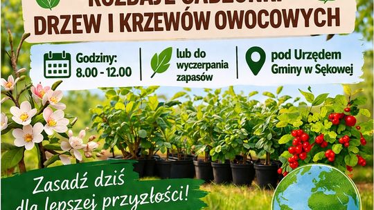 zdjęcie przedstawia plakat promujacy wydarzenie - Dzień Ziemi w Gminie Sękowa – rozdajemy sadzonki drzew i krzewów owocowych