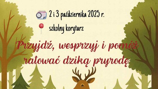 plakat zapowiadający wydarzenie w  MZS nr 6 pt. DZIKI KIERMASZ - Słodko dla przyrody