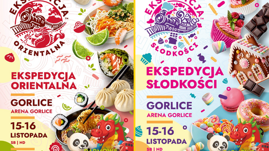 Zdjęcie przedstawia plakat promujący wydarzenie Ekspedycja Orientalna i Słodkości w Gorlicach