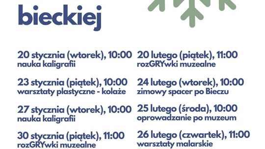 plakat zapowiadający wydarzenie - Ferie w muzeum ziemi bieckiej