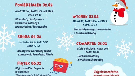Plakat zapowiadający wydarzenie - Ferie Zimowe w Krainie Opowieści (Gmina Uście Gorlickie)