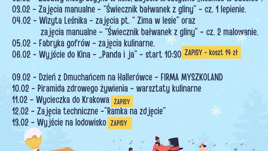 Ferie zimowe z Hallerówką | zapowiedzi wydarzeń - halogorlice.info Plakat zapowiadający wydarzenie - Ferie zimowe z Hallerówką
