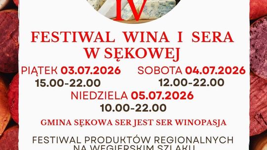 Zdjęcie przedstawia plakat zapowiadający wydarzenie - Festiwal Wina i Sera w Sękowej
