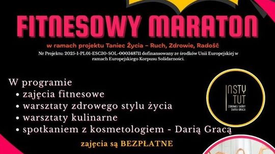 Zdjęcie przedstawia plakat promujący Fitnesowy maraton dla młodzieży