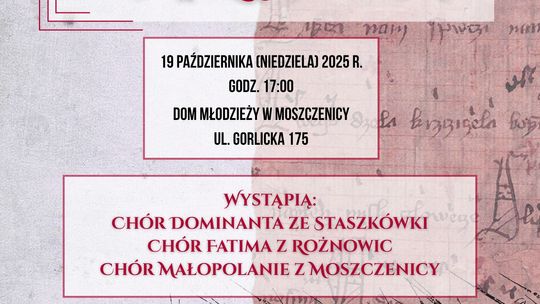 Plakat zapowiadający wydarzenie II Przegląd Pieśni Patriotycznej i Historycznej "Tysiąc Lat w Pieśni"