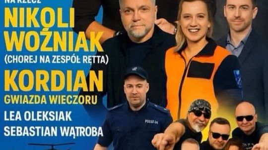 Plakat zapowiadający wydarzenie charytatywne dla Nikoli Wożniak w miejscowości Ptaszkowa