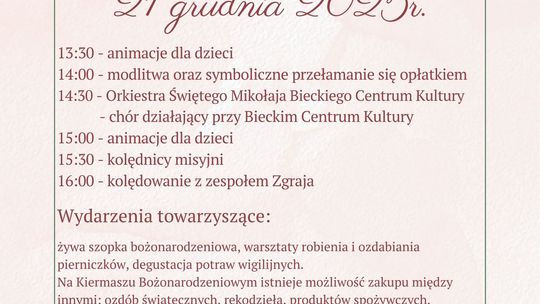 Jarmark Bożonarodzeniowy oraz Gminna Wigilia w Bieczu | zapowiedzi wydarzeń - halogorlice.info Plakat zapowiadający wydarzenie - Jarmark Bożonarodzeniowy oraz Gminna Wigilia w Bieczu