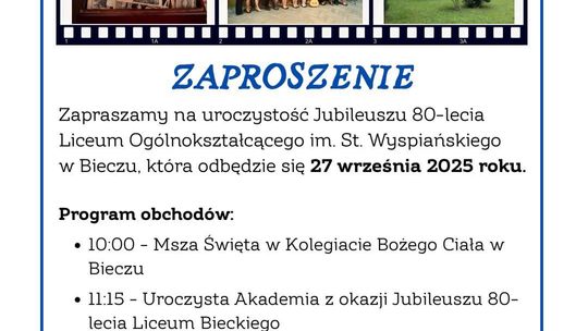Zdjęcie przedstawia plakat promujący Jubileusz Liceum Bieckiego