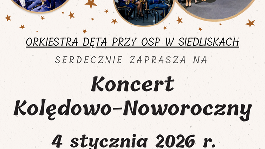 plakat zapowiadający koncert kolędowo-noworoczny orkiestry dętej przy OSP w Siedliskach