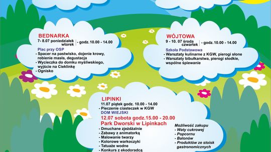 Plakat zapowiadający Kreatywne wakacje w gminie Lipinki
