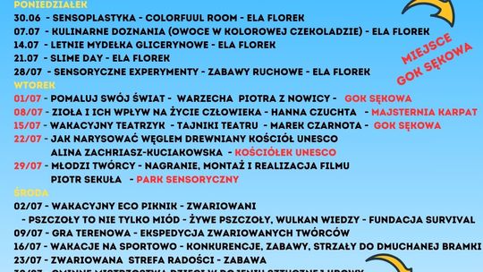 Kulturalne wakacje z GOK Sękowa | halogorlice.info Plakat zapowiadający wydarzenie Kulturalne wakacje z GOK Sękowa