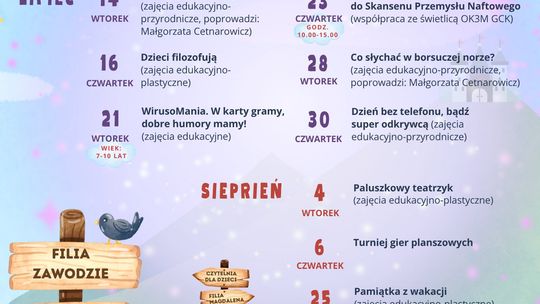Lato z Biblioteką FILIA ZAWODZIE | zapowiedzi wydarzeń - halogorlice.info
