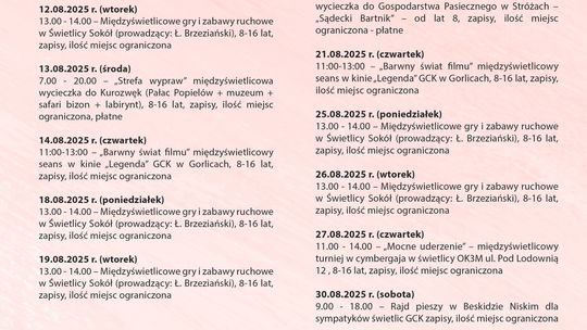 Plakat zapowiadający wydarzenie Letnia Mega Misja w Świetlicy Sokół