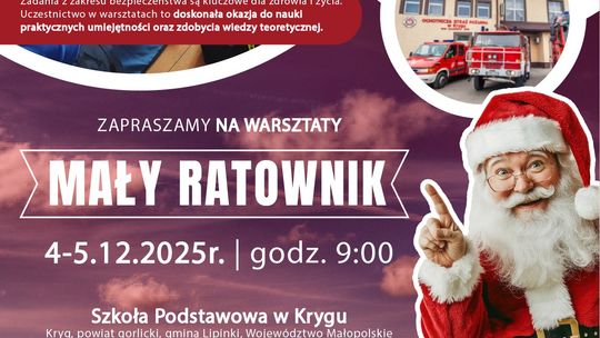 Plakat zapowiadający wydarzenie mały ratownik w OSP Kryg