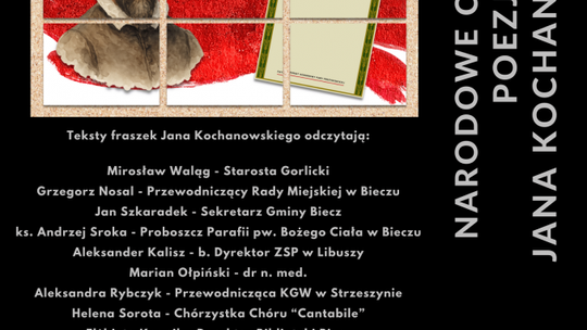 Zdjęcie przedstawia plakat promujący wydarzenie Narodowe Czytanie poezji Jana Kochanowskiego