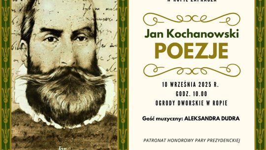 Narodowe Czytanie poezji Jana Kochanowskiego w Ropie | halogorlice.info Zdjęcie przedstawia plakat promujący wydarzenie Narodowe Czytanie poezji Jana Kochanowskiego w Ropie