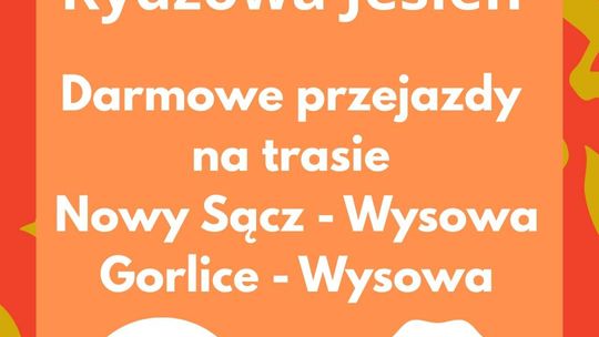 Zdjęcie przedstawia plakat promujący wydarzenie Rydzowa Jesień. Darmowe przejazdy komunikacją