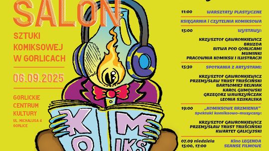 Zdjęcie przedstawia plakat promujący Salon Sztuki Komiksowej w Gorlicach