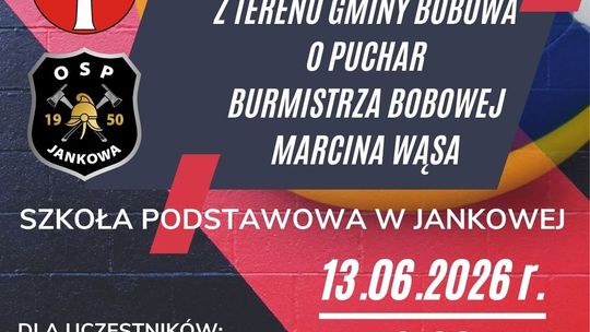 zdjęcie przedstawia plakat promujący wydarzenie - Turniej w Siatkówce Młodzieżowych Drużyn Pożarniczych