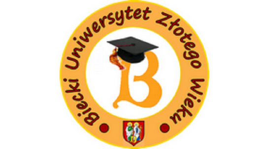 plakat przedstawia logo Bieckiego Uniwersytetu Złotego Wieku