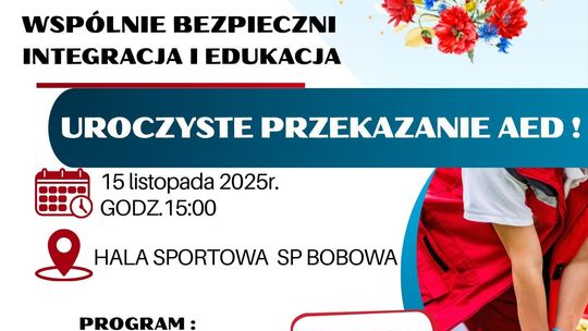 plakat zapowiadający wydarzenie - uroczyste przekazanie aed