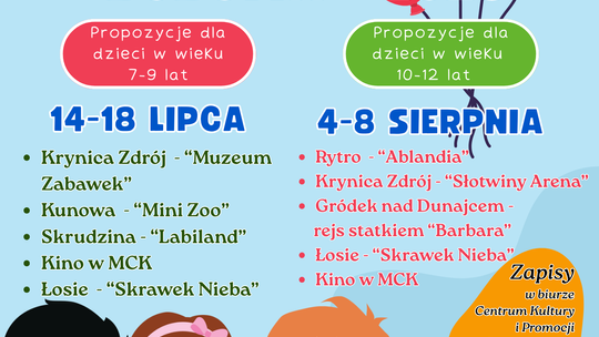 Wakacje w Bobowej dla dzieci w wieku 7-9 lat | halogorlice.info Plakat zapowiadający wydarzenie Wakacje w Bobowej dla dzieci w wieku 7-9 lat
