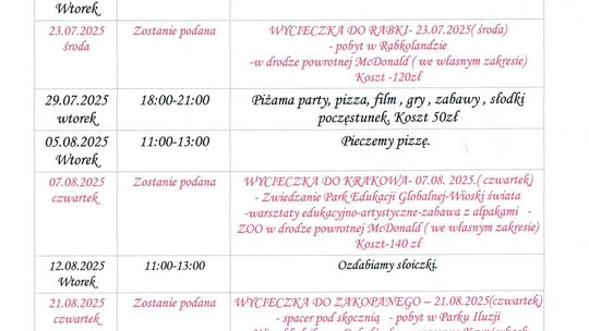 Wakacje w Ośrodku Kultury w Klęczanach | halogorlice.info Plakat zapowiadający wakacje w Klęczanach