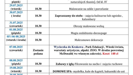 Wakacje w Ośrodku Kultury w Ropicy Polskiej | halogorlice.info Plakat zapowiadający wakacje w Ropicy Polskiej