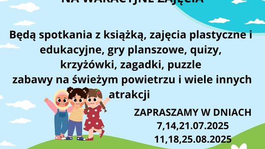 Plakat promujący Wakacje w Publicznej Bibliotece w Szymbarku