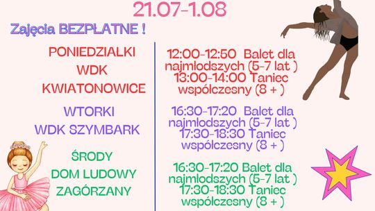 Wakacyjne zajęcia taneczne OPEN | halogorlice.info Plakat zapowiadający wydarzenie Wakacyjne zajęcia taneczne OPEN
