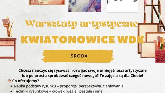 Warsztaty artystyczne w Kwiatonowicach | halogorlice.info Zdjęcie przedstawia plakat promujący wydarzenie Warsztaty artystyczne w Kwiatonowicach