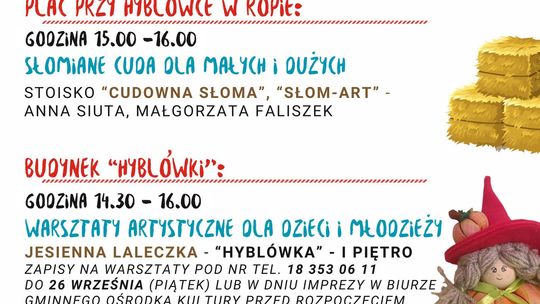 Zdjęcie przedstawia plakat promujący wydarzenie Warsztaty dla dzieci i dorosłych w Ropie