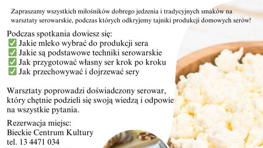 Zdjęcie przedstawia plakat promujący wydarzenie Warsztaty serowarskie w Bieczu
