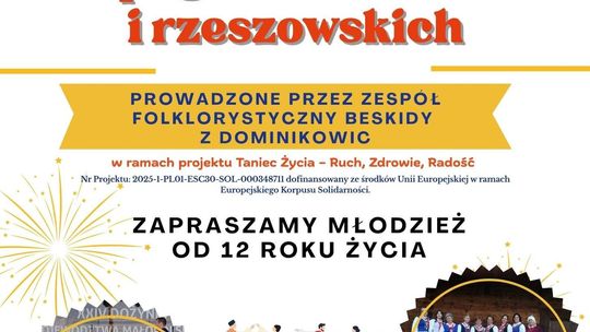 Zdjęcie przedstawia plakat promujący Warsztaty tańców pogórzańskich i rzeszowskich