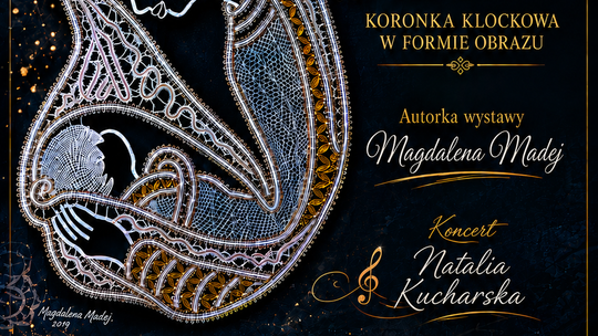 Zdjęcie przedstawia plakat zapowiadający wydarzenie - Wernisaż wystawy „Sacrum w koronce” w Bieczu