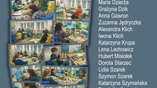 plakat zapowiadający wydarzenie -  Wernisaż wystawy „Twórczy rok w Pracowni CKS Dębowiec”