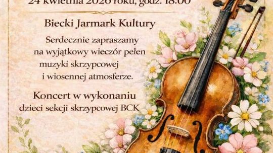 zdjęcie przedstawia plakat promujacy wydarzenie - Wiosenne Motywy - koncert skrzypcowy w wykonaniu dzieci z sekcji skrzypiec BCK