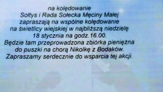 Plakat zapowiadający wydarzenie - Wspólne kolędowanie w Męcinie Małej