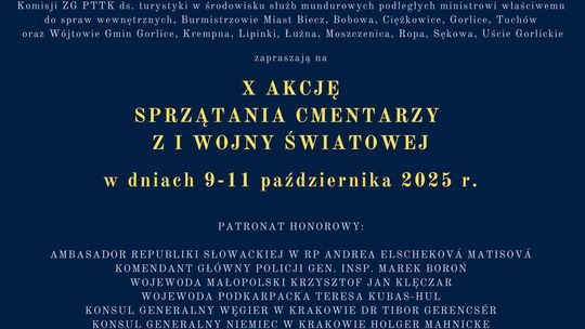 Zdjęcie przedstawia plakat promujący wydarzenie X akcja sprzątania cmentarzy z I wojny światowej