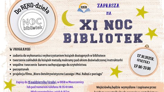 plakat zapowiadający wydarzenie pt. XI noc bibliotek