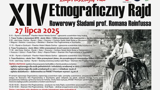 Plakat promujący XIV Etnograficzny Rajd Rowerowy Śladami prof. Romana Reinfussa 2025