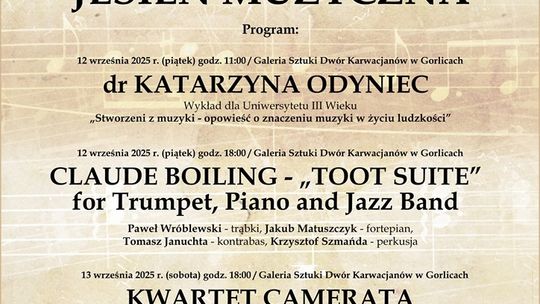 Zdjęcie przedstawia plakat promujący wydarzenie XIX Gorlicka Jesień Muzyczna