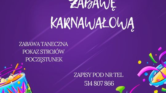 Plakat zapowiadający wydarzenie - Zabawa karnawałowa w klubie Jubilat