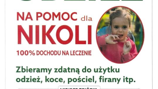 plakat zapowiadające Zbiórkę odzieży używanej na pomoc dla Nikoli Woźniak