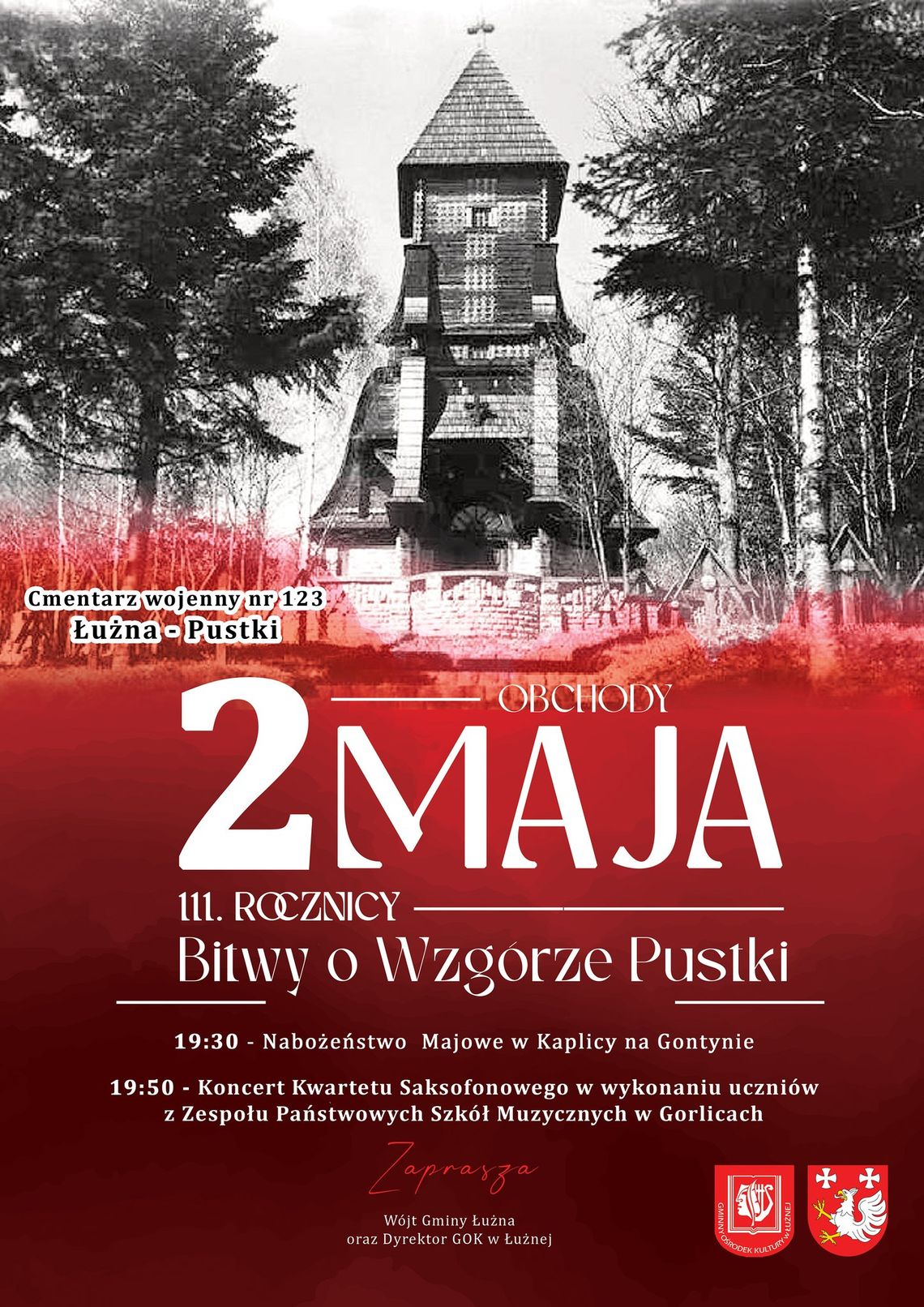 zdjęcie przedstawia plakat promujacy wydarzenie -111. rocznica Bitwy o Wzgórze Pustki w Łużnej