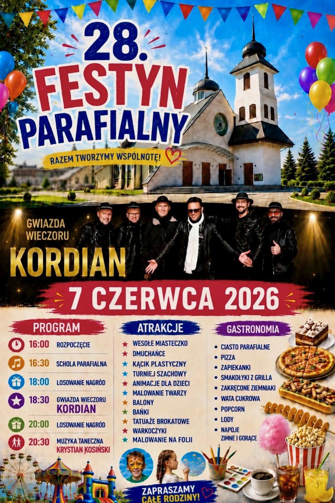 Zdjęcie przedstawia plakat zapowiadający wydarzenie - 28. Festyn Parafialny w Parafii św. Jadwigi Królowej