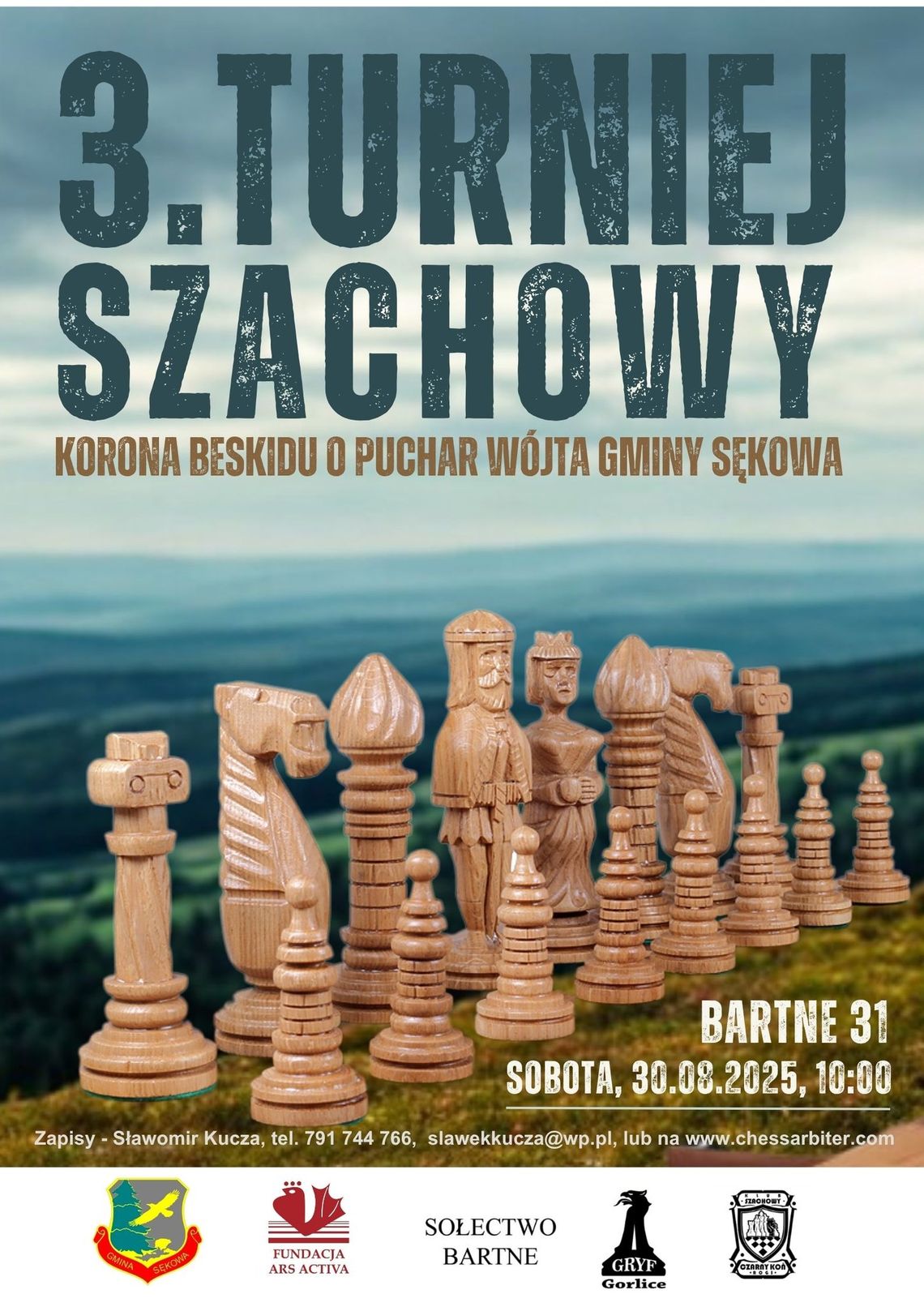 Zdjęcie przedstawia plakat promujący 3. Turniej szachowy o Puchar Wójta Gminy Sękowa